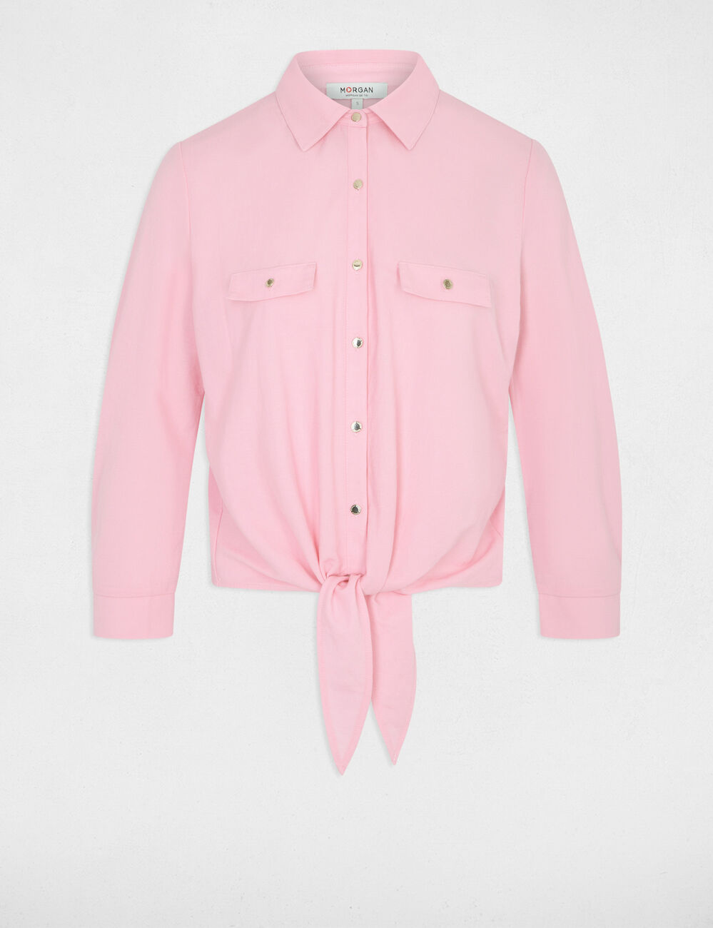 Geknoopte blouse met reverskraag pastelroze vrouw