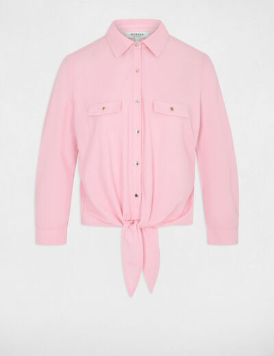 Geknoopte blouse met reverskraag pastelroze vrouw