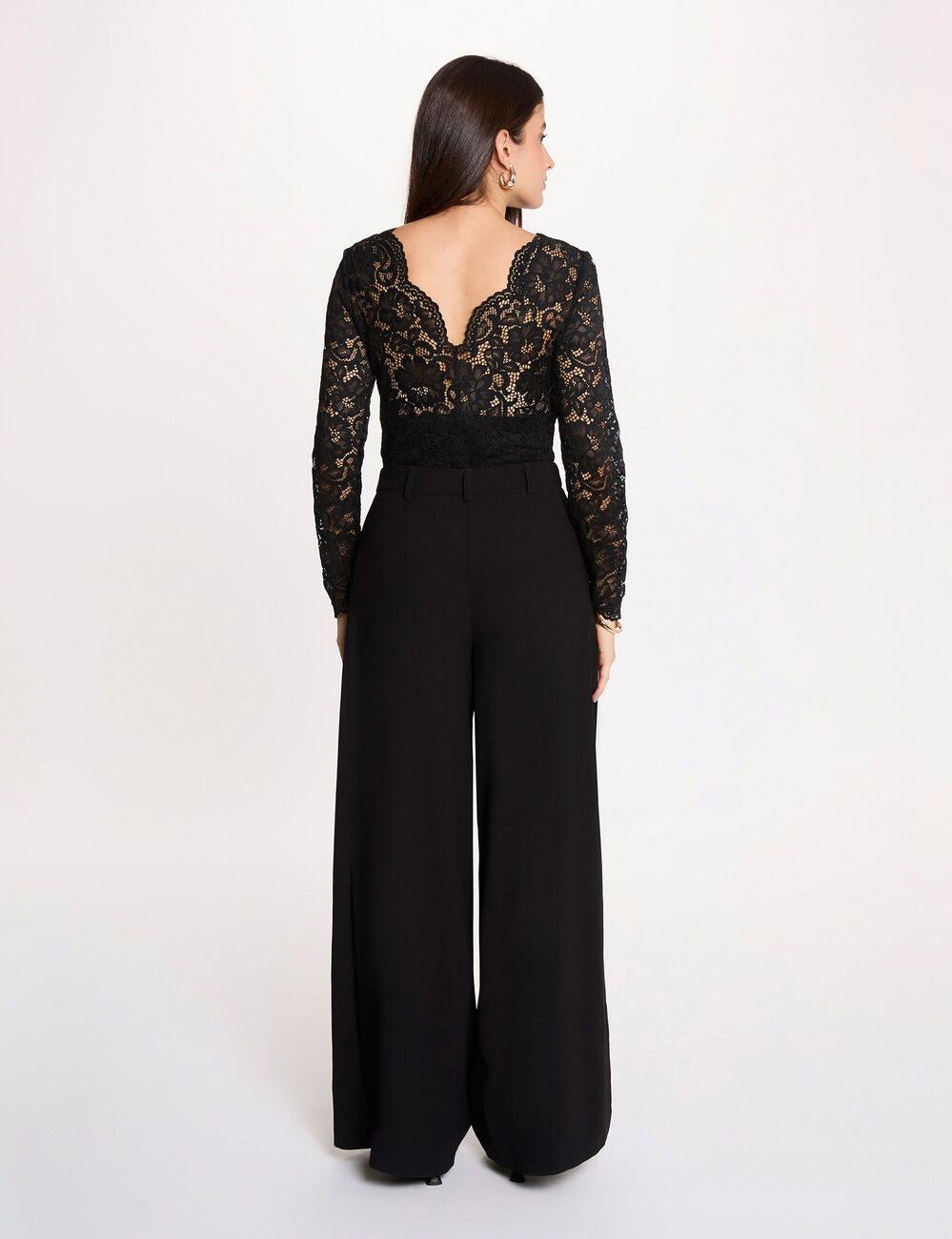 Body dentelle col v noir femme