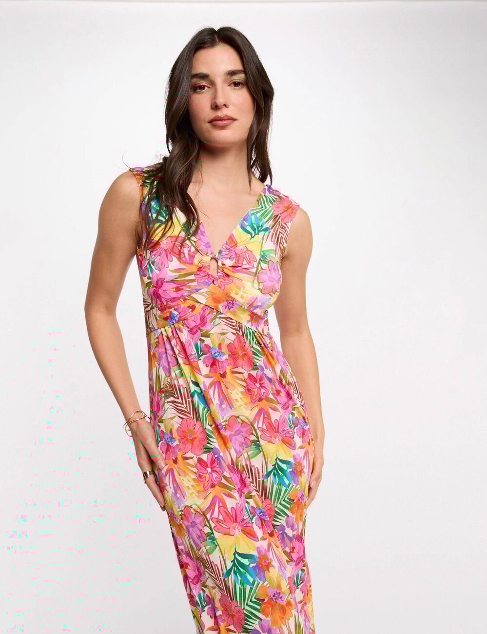 Robe longue d&eacute;collet&eacute; multicolore femme