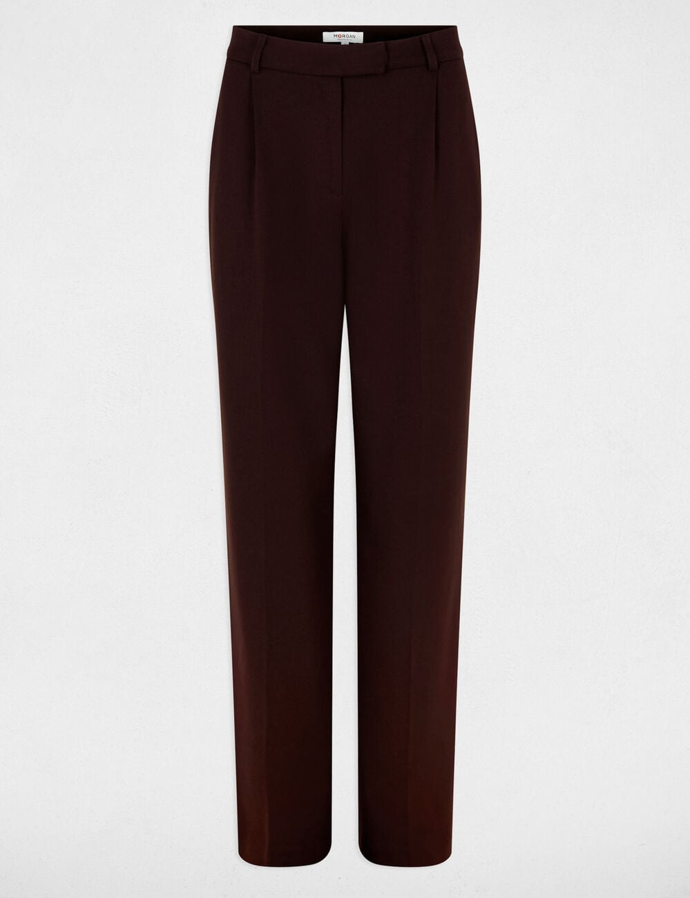 Pantalon large taille haute marron fonc&eacute; femme