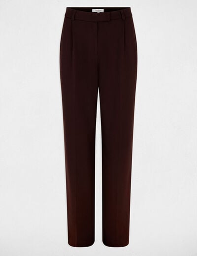 Pantalon large taille haute marron fonc&eacute; femme