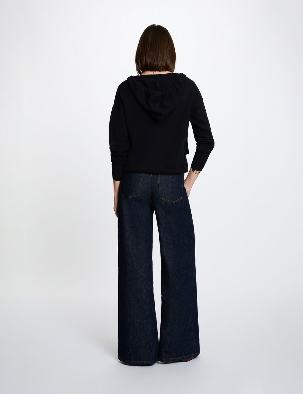 Pull &agrave; capuche bleu marine femme