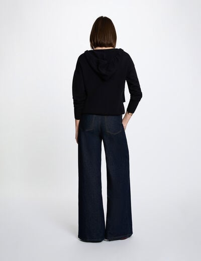 Pull &agrave; capuche bleu marine femme