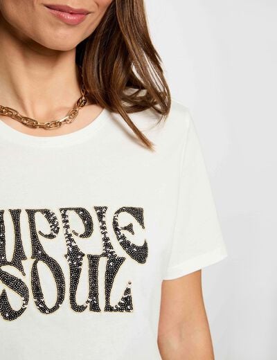 T-shirt brod&eacute; sequins blanc femme