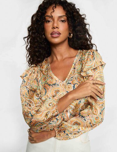 Chemise ajust&eacute;e col v multicolore femme