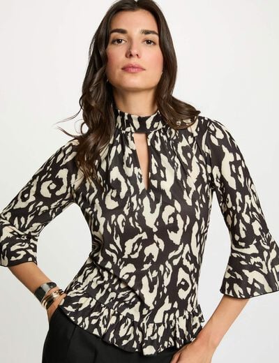 Lange mouwen T-shirt met col helder wit vrouw