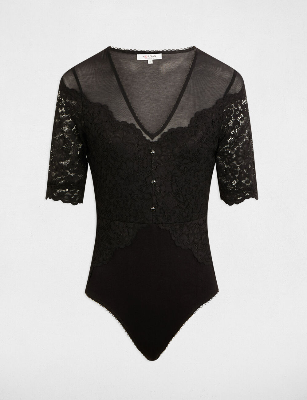 Body manches courtes dentelle noir femme