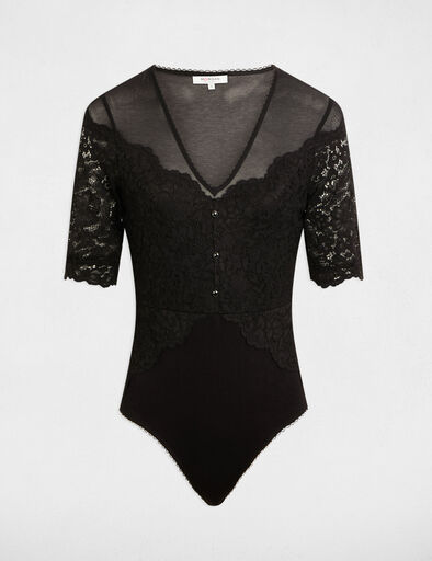 Body manches courtes dentelle noir femme