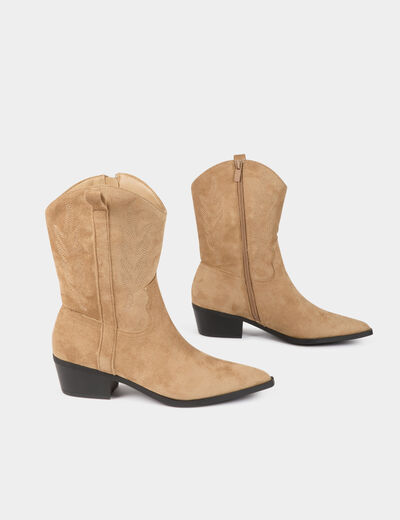 Bottes western à talons beige femme