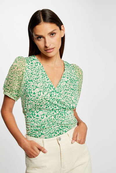 T-shirt met korte mouwen abstracte print groen vrouw