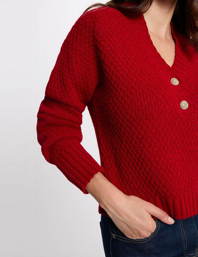 Pull col v rouge femme