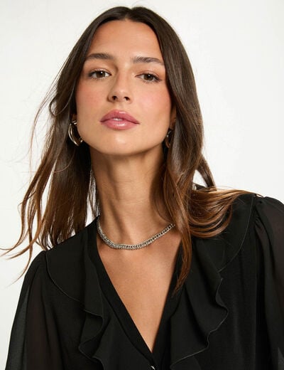 T-shirt voile col v noir femme