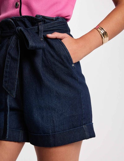 Short en jean ceinturé denim brut femme