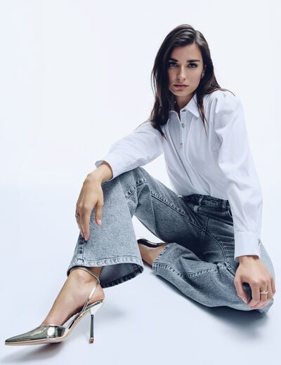 Jean large taille haute denim snow gris femme