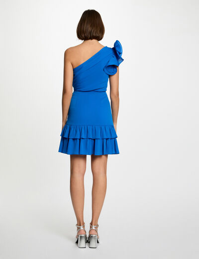 Robe courte trapèze volants bleu electrique femme