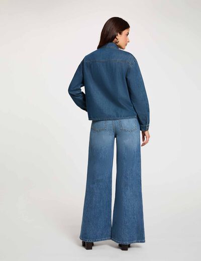 Hoge taille wijde jeans stone washed denim vrouw