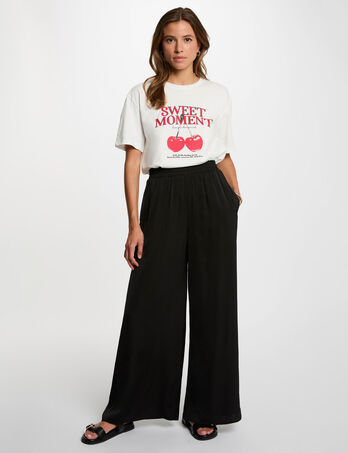 Pantalon large fluide noir femme