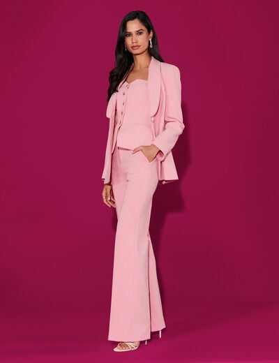 Pantalon flare taille haute rose clair femme