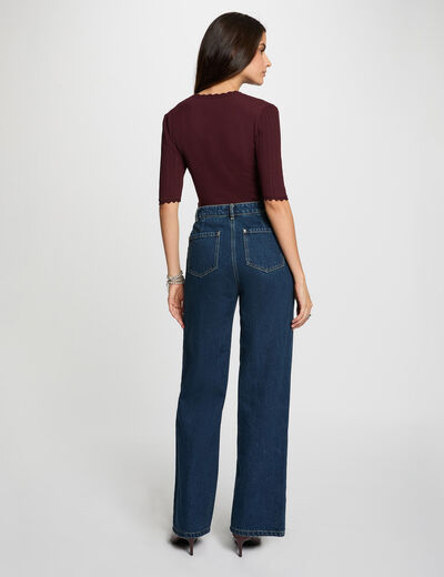 Pull ajouré manches 3/4 prune femme