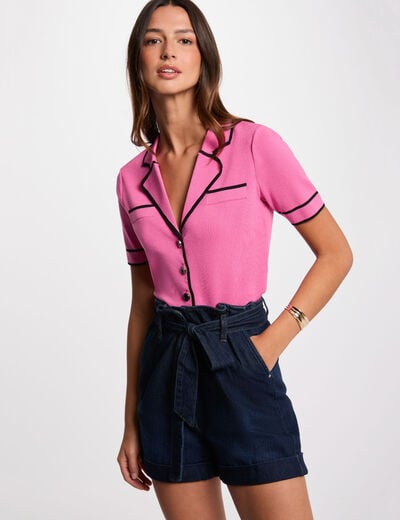 Short en jean ceinturé denim brut femme