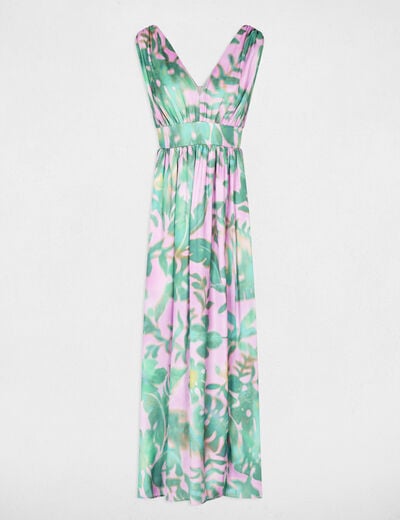 Lange jurk met V-hals meerkleurig vrouw