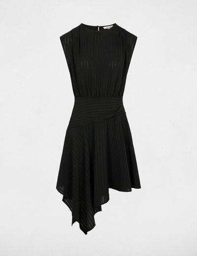 Robe asym&eacute;trique manches courtes noir femme