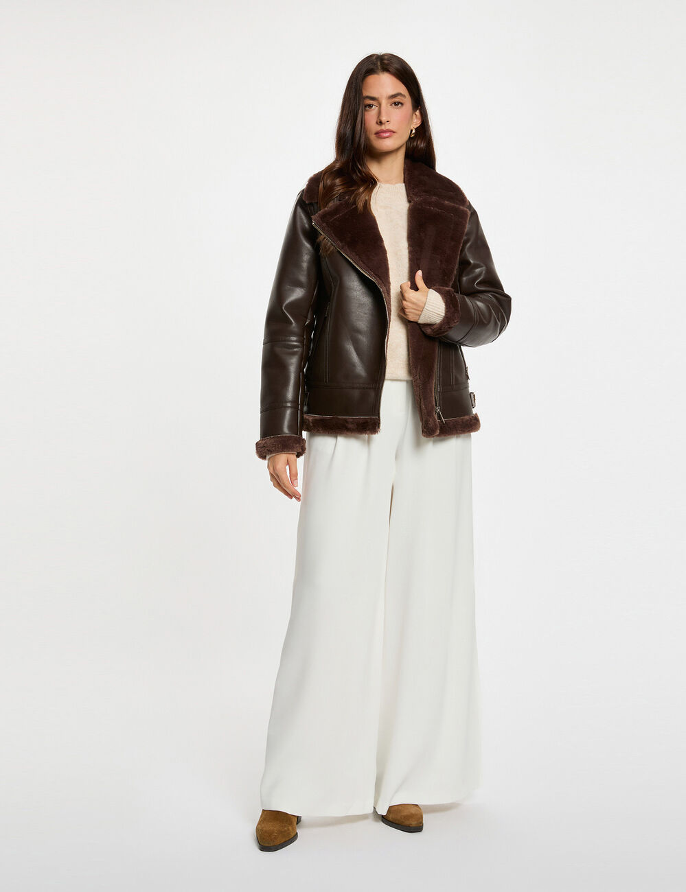 Oversized jack van imitatieleer donker bruin vrouw