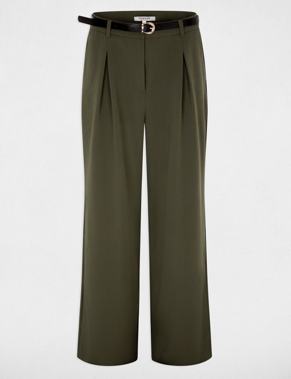 Pantalon large taille haute vert kaki femme