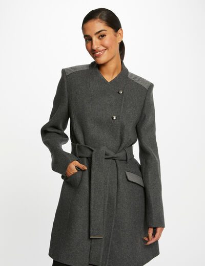 Manteau droit ceinturé gris anthracite femme