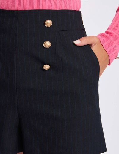 High-waist short met knopen marineblauw vrouw