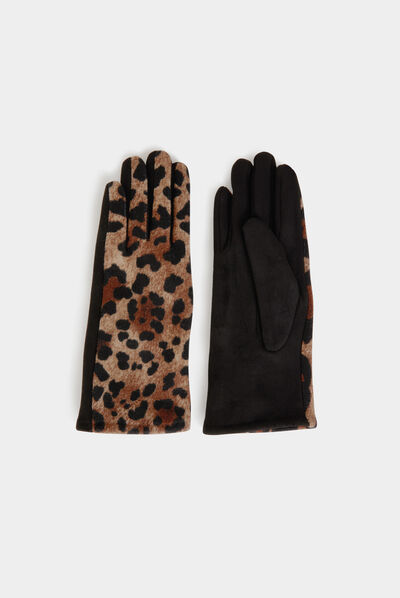 Handschoenen met luipaardprint zwart vrouw