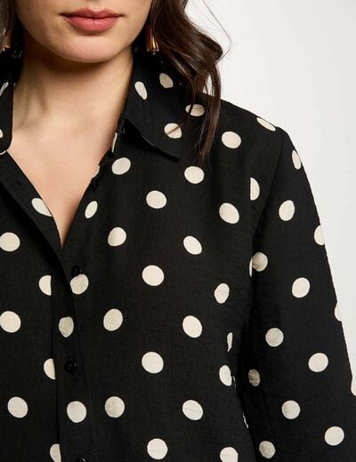 Chemise cropped &agrave; pois noir femme