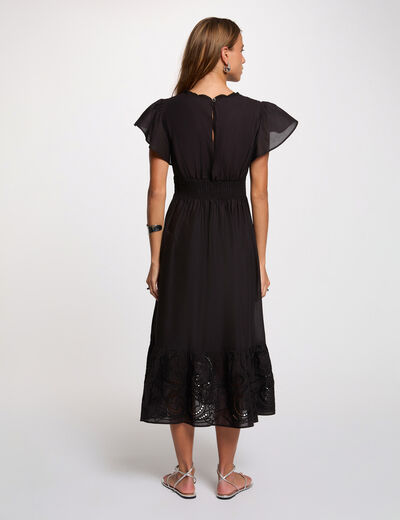 Robe longue broderie noir femme