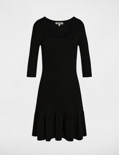 Robe tricot manches 3/4 noir femme