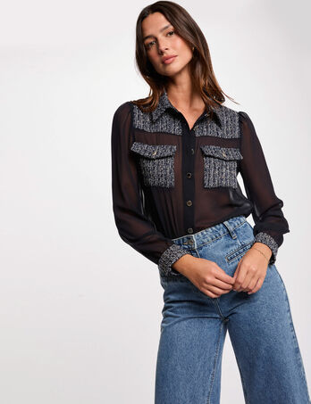 Chemise manches longues bleu marine femme