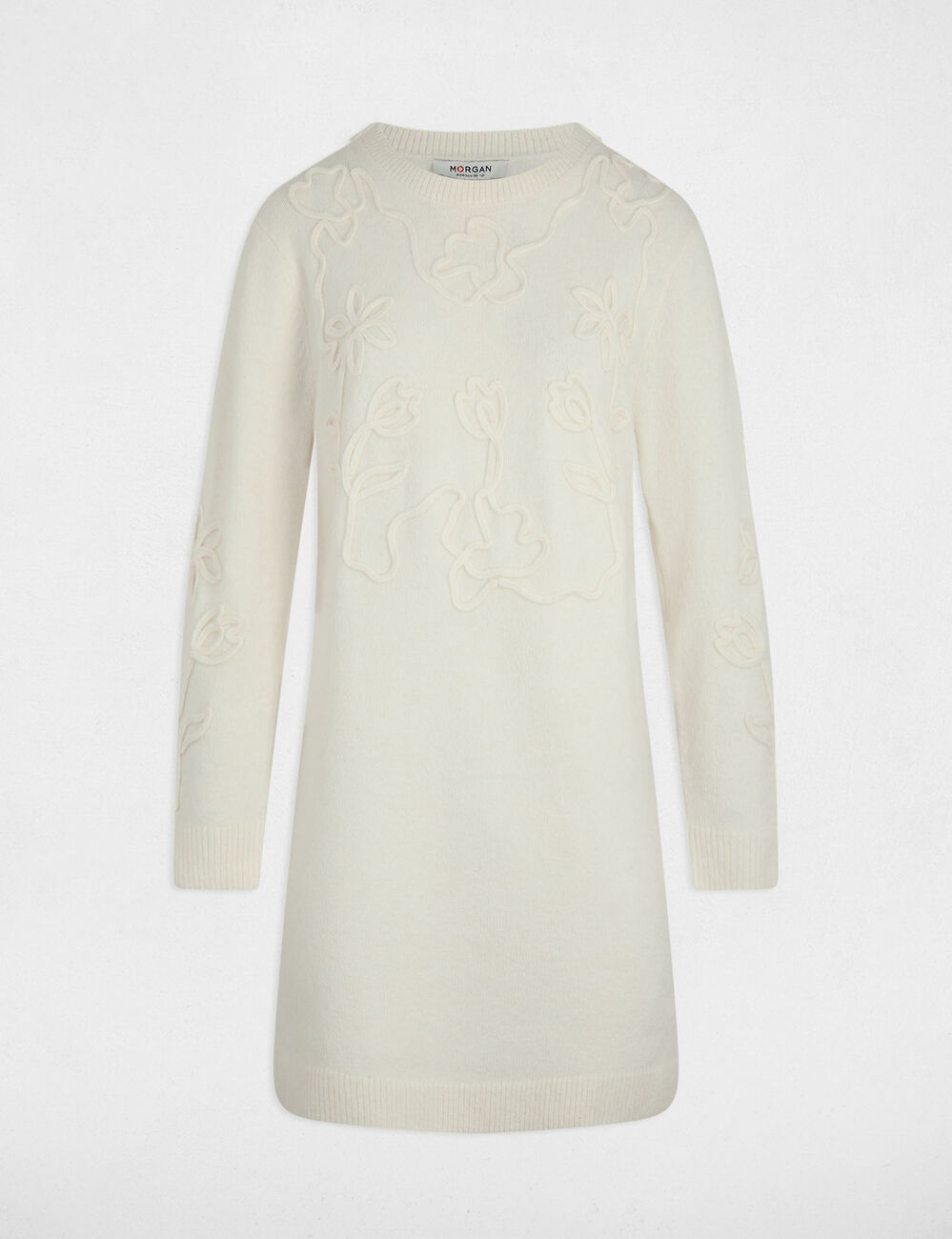 Robe tricot manches longues ivoire femme