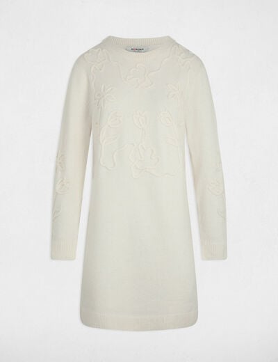 Robe tricot manches longues ivoire femme