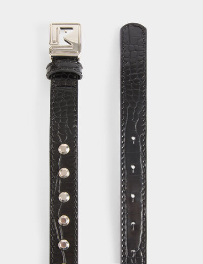 Ceinture croco et clous noir femme
