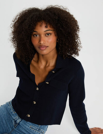 Vest met lange mouwen marineblauw vrouw