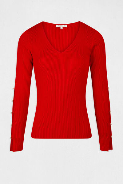 Trui met lange mouwen en knoopsluiting rood vrouw