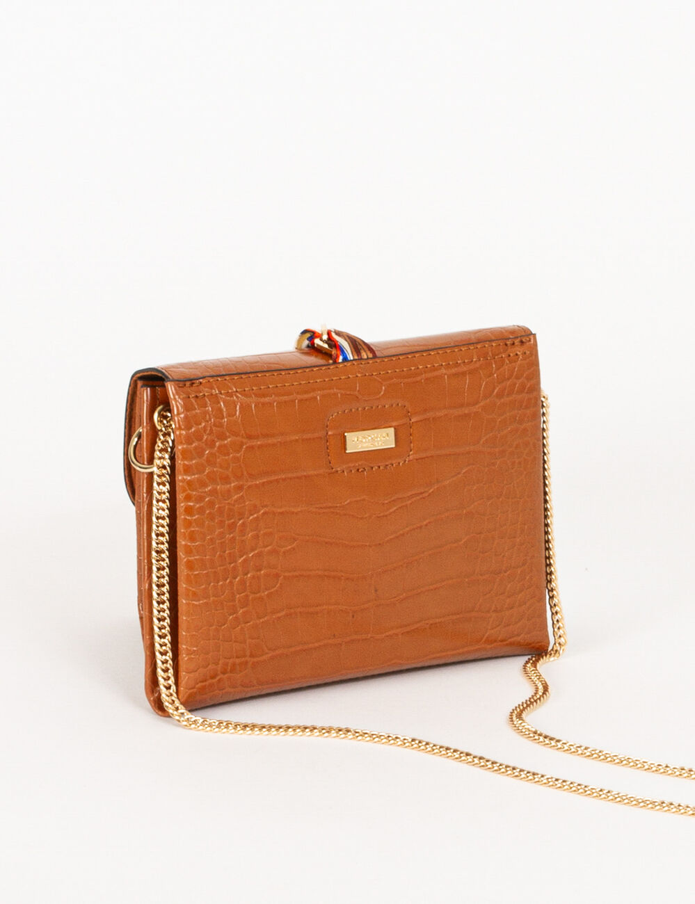Sac pochette aspect croco caramel femme