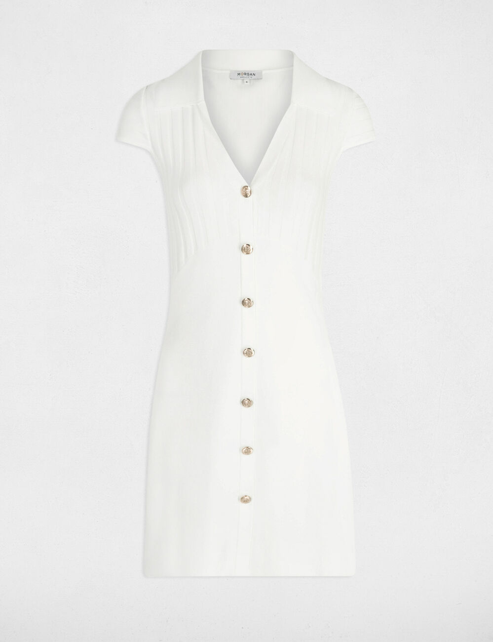 Robe tricot courte ajust&eacute;e ivoire femme