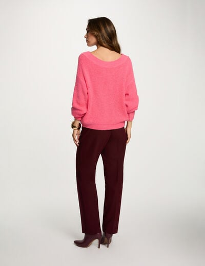 Ronde hals trui fuchsia roze vrouw