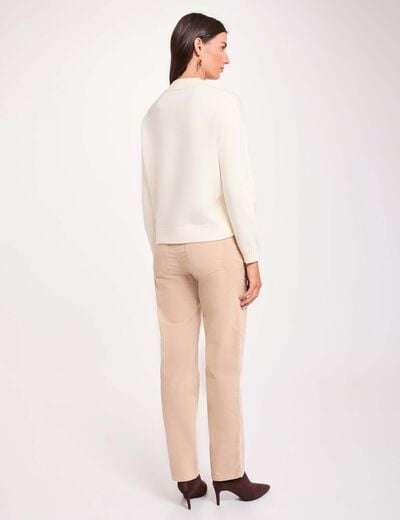 Pantalon droit taille haute ecru femme