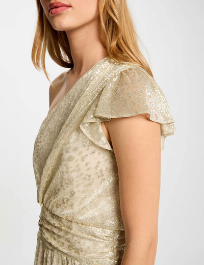 Asymmetrische voile jurk goudgeel vrouw