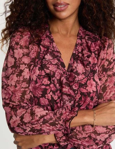 T-shirt voile col v bordeaux femme