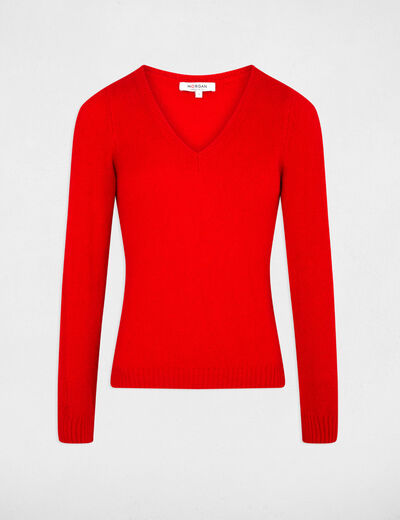 Pull court col v rouge femme