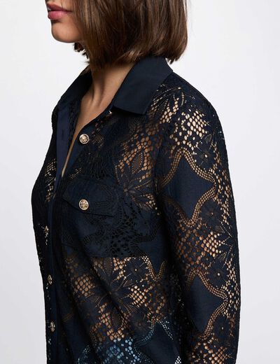 Kant blouse met reverskraag marineblauw vrouw
