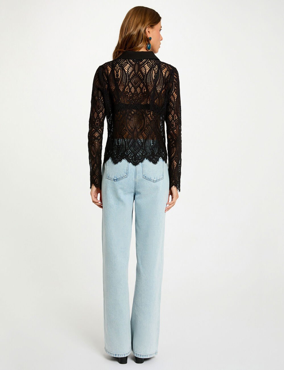 Korte kanten blouse zwart vrouw